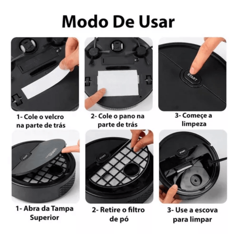 Robô 2 Em 1 Aspira E Passa Pano Recarregável Usb - Aspirador